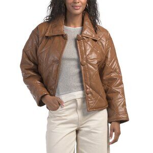 MOON RIVER Brown Faux Leather Quilted Jacket